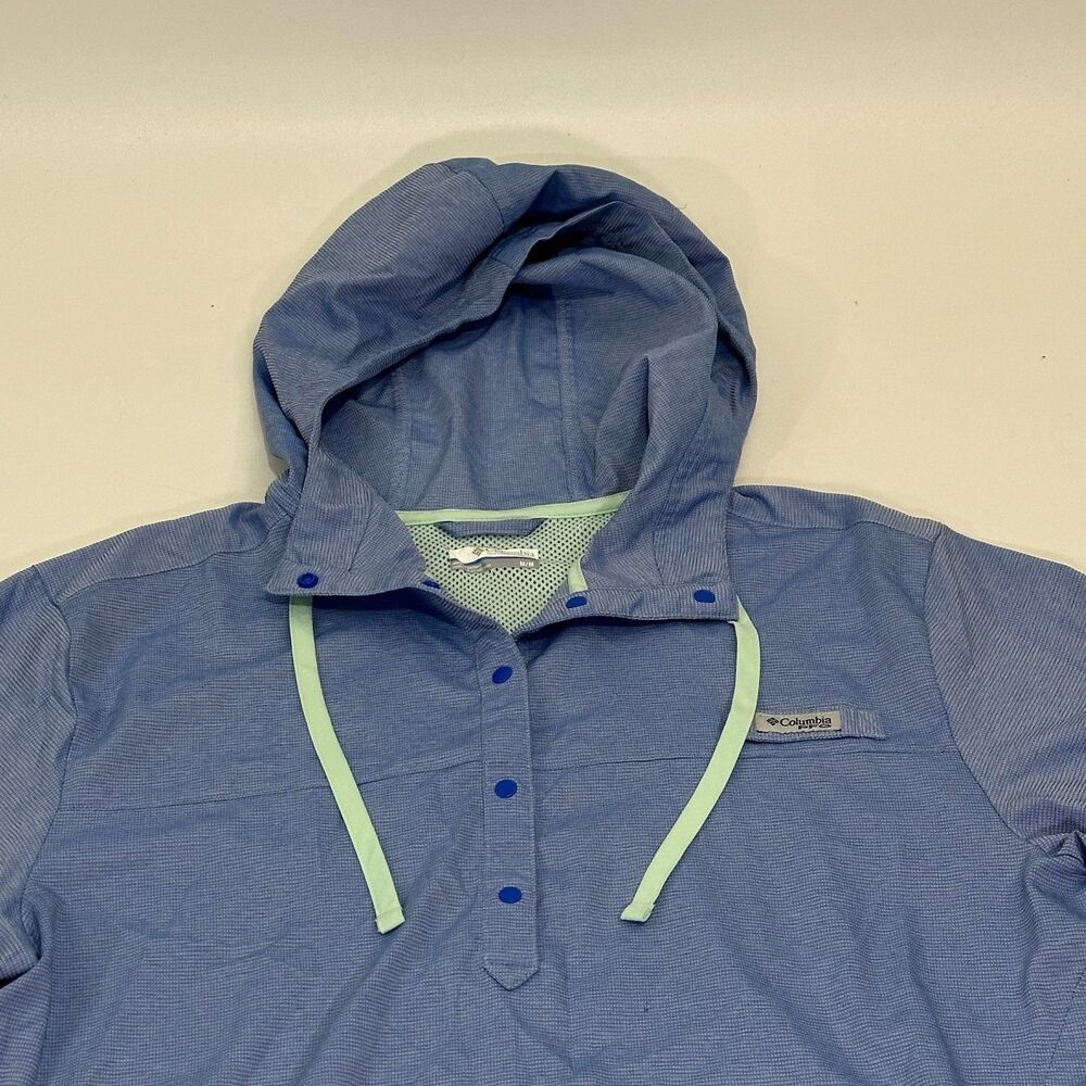 Columbia Womens PFG Hooded Pullover Windbreaker Blue Medium